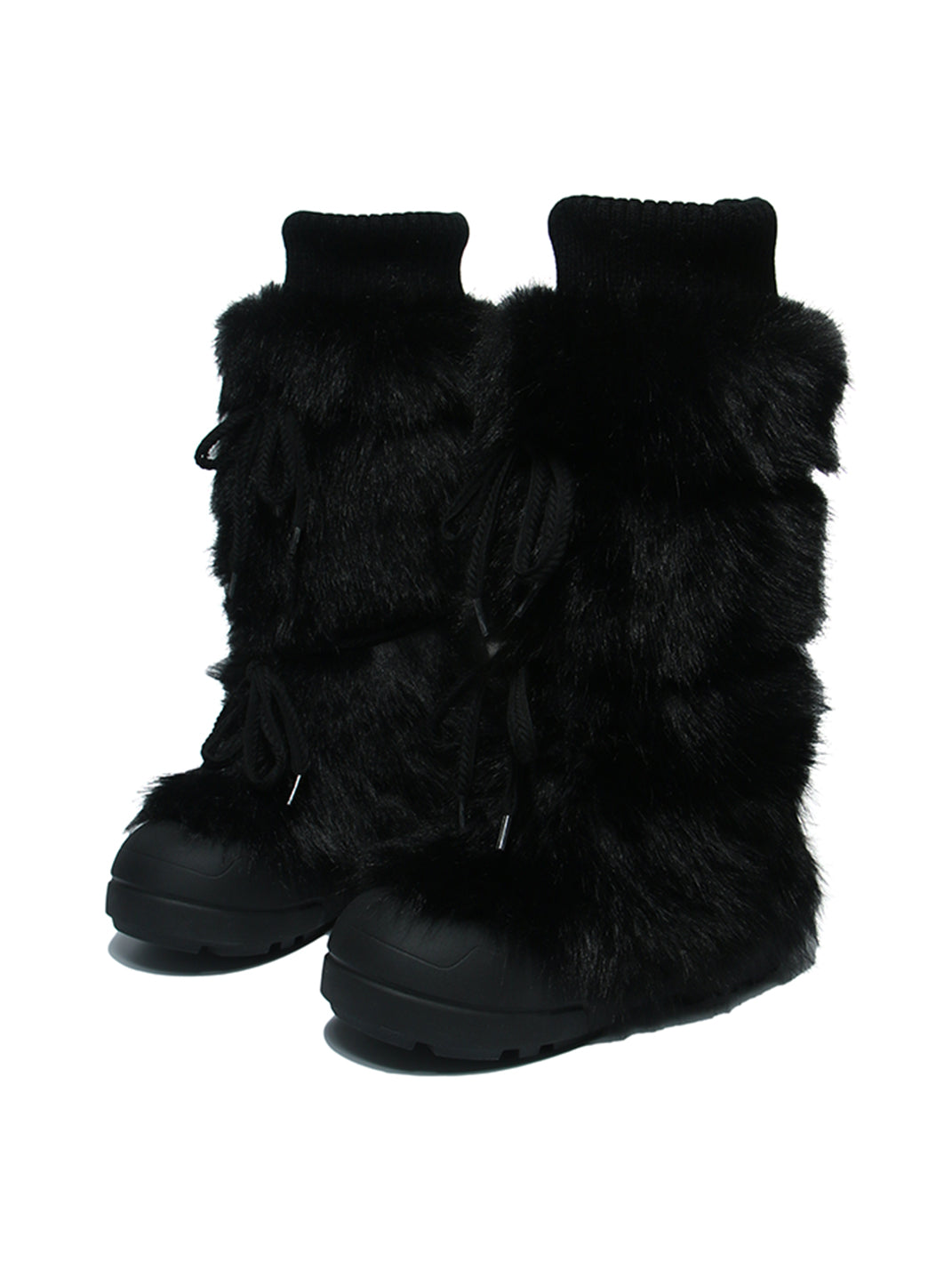 Black Plush-Lined Tall Platform Boots