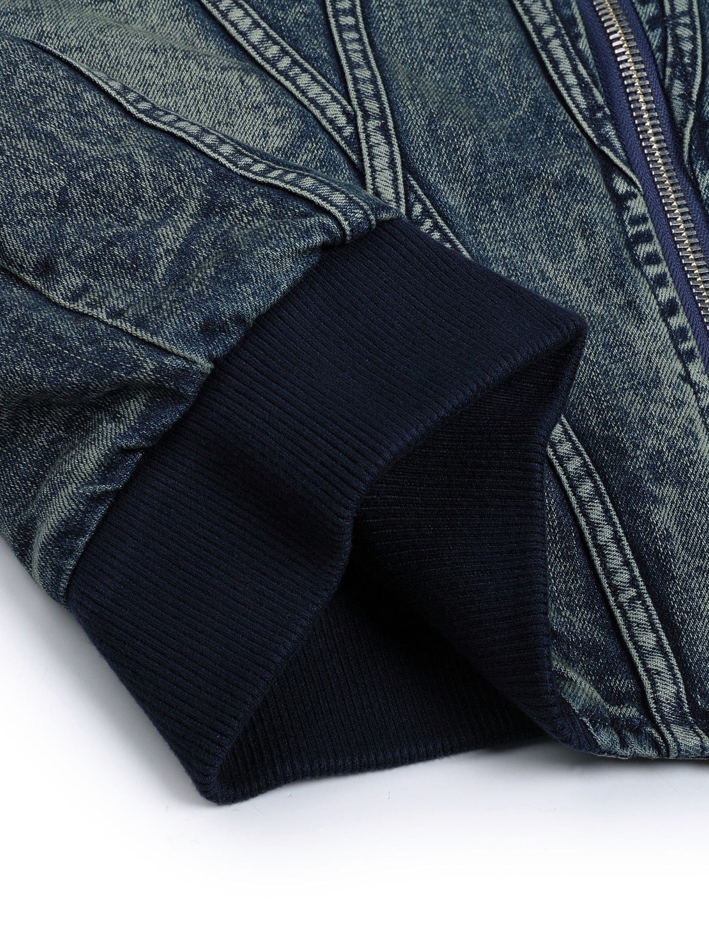 Geometric Denim Bomber Jacket