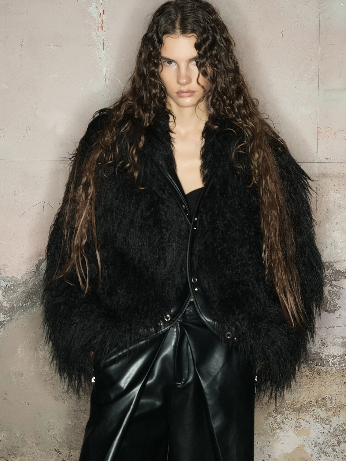 NORTH NODE Avant-Garde Shaggy Faux Fur Coat - Camel and Black