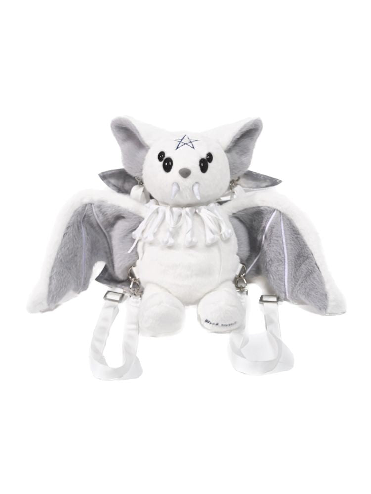 Gothic bat plush backpack with white faux fur