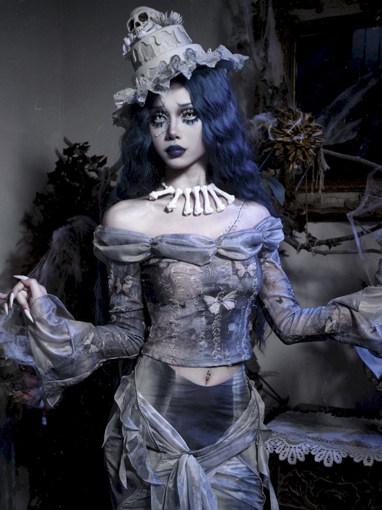 Gothic Corpse Bride butterfly-patterned corset