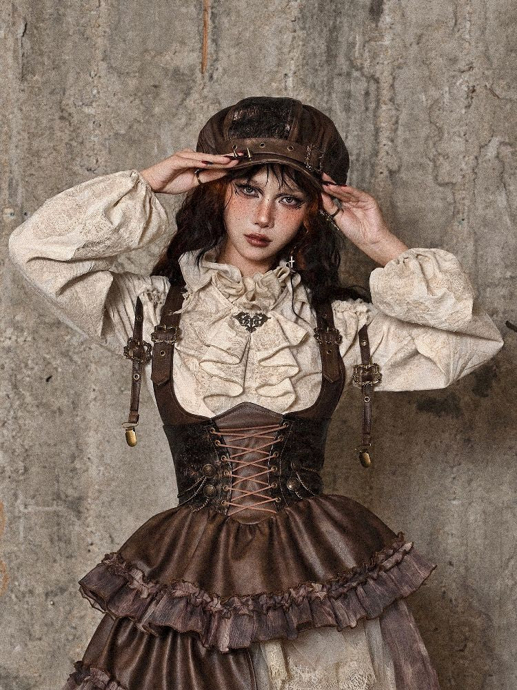 Steampunk Brown Leather Newsboy Cap