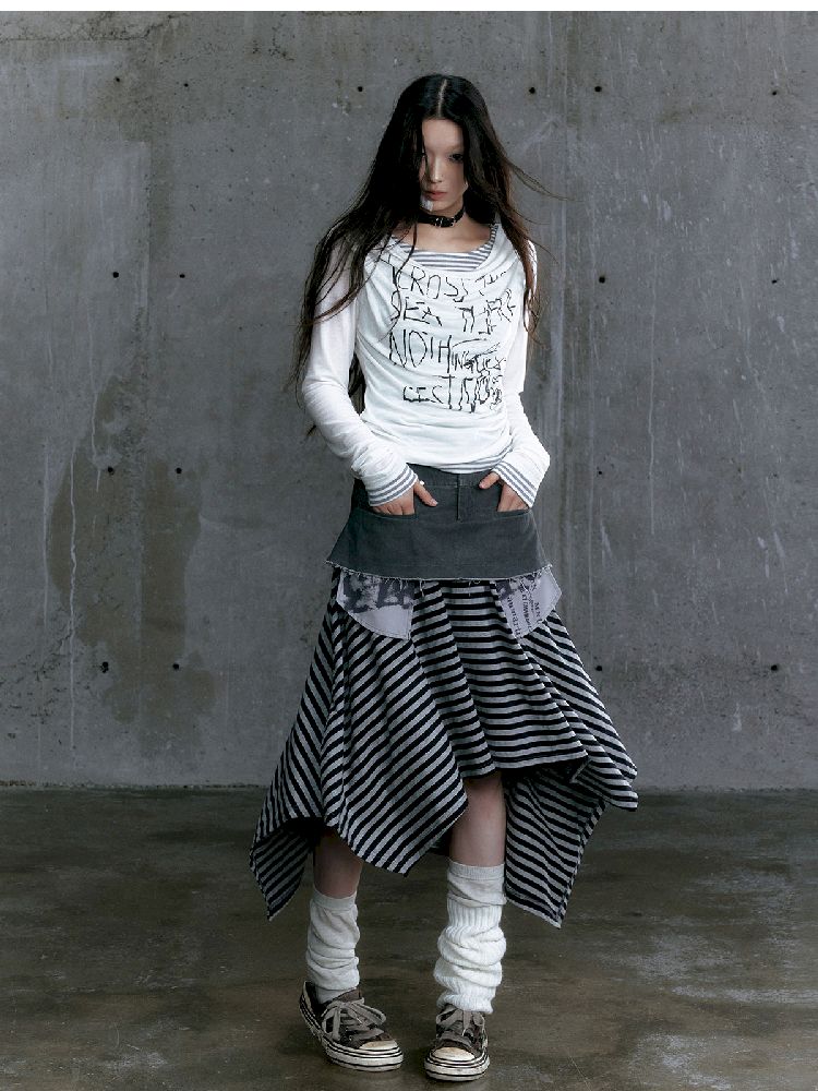 Graffiti Layered Long Sleeve Top