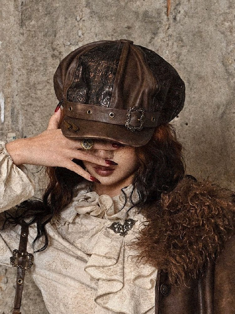 Steampunk Brown Leather Newsboy Cap