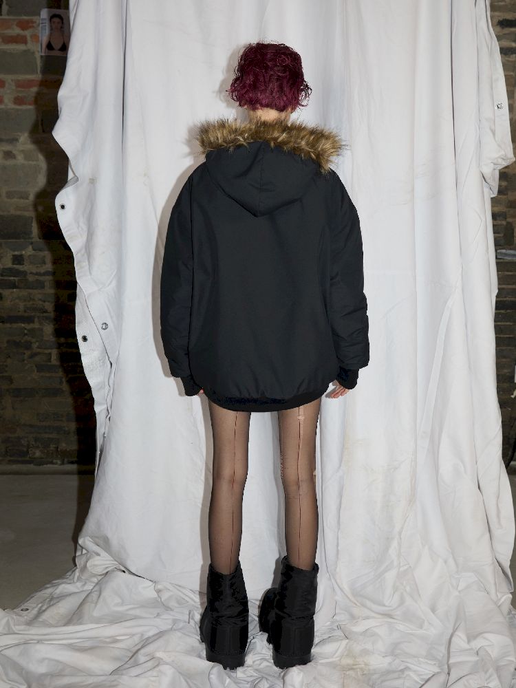 Fur-Trimmed Oversized Puffer Jacket