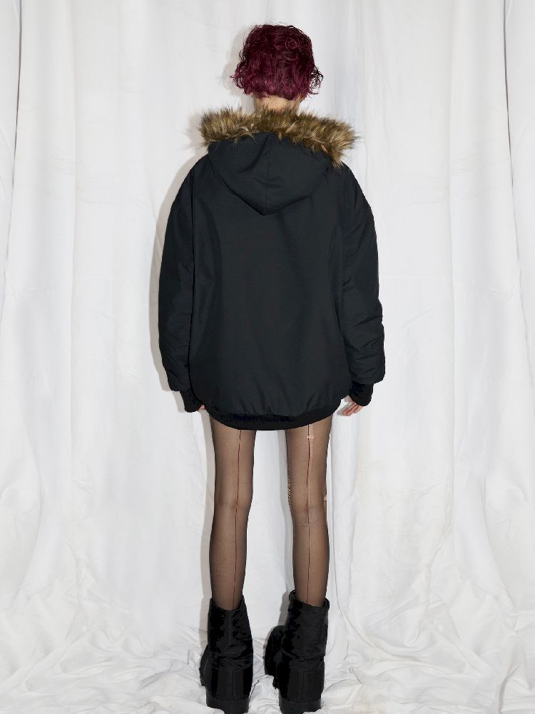 Fur-Trimmed Oversized Puffer Jacket