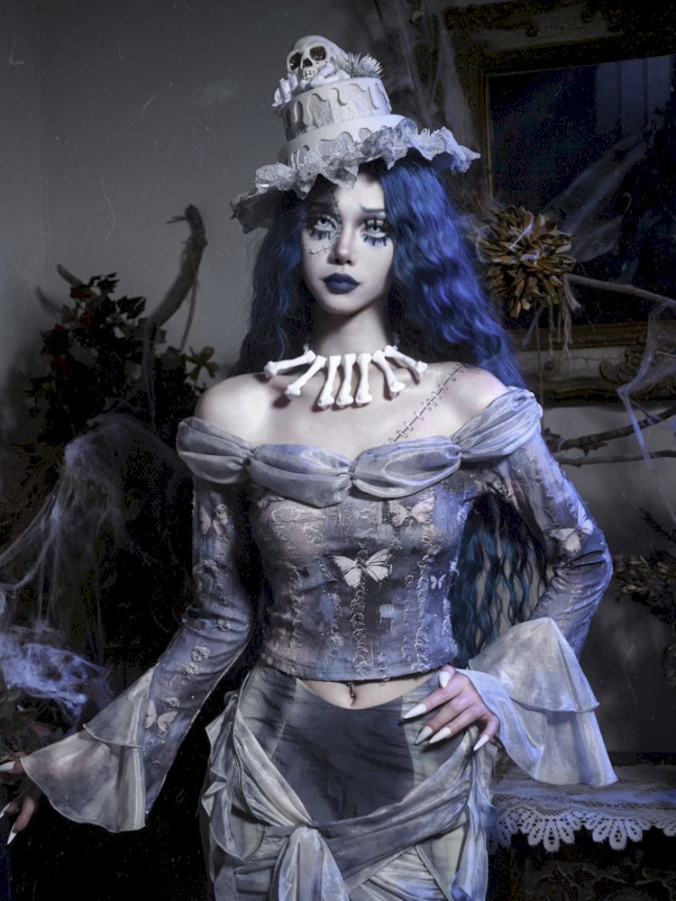 Gothic Corpse Bride butterfly-patterned corset