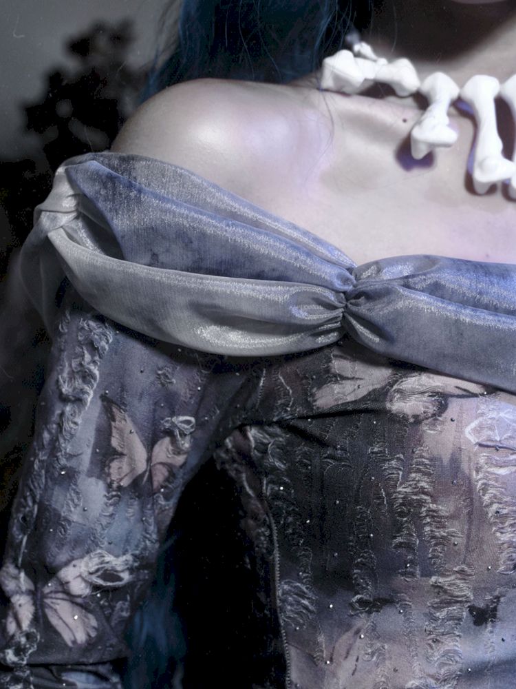 Gothic Corpse Bride butterfly-patterned corset