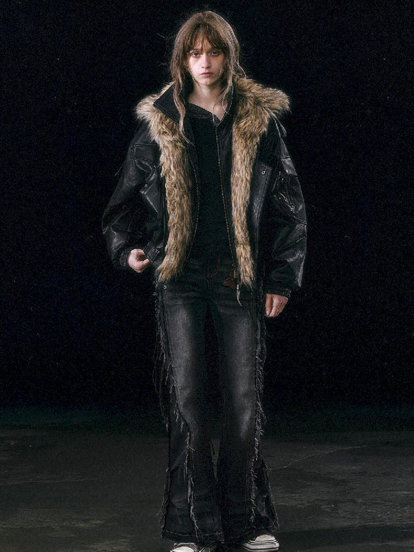 Faux Fur Leather Biker Jacket