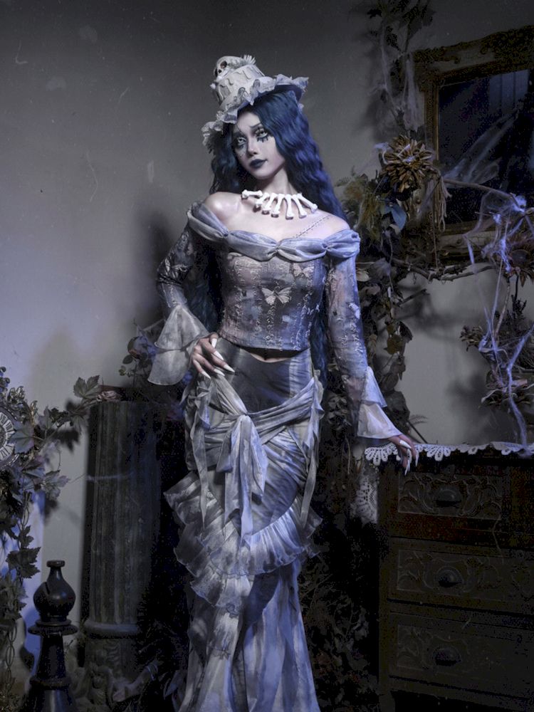 Gothic Corpse Bride butterfly-patterned corset