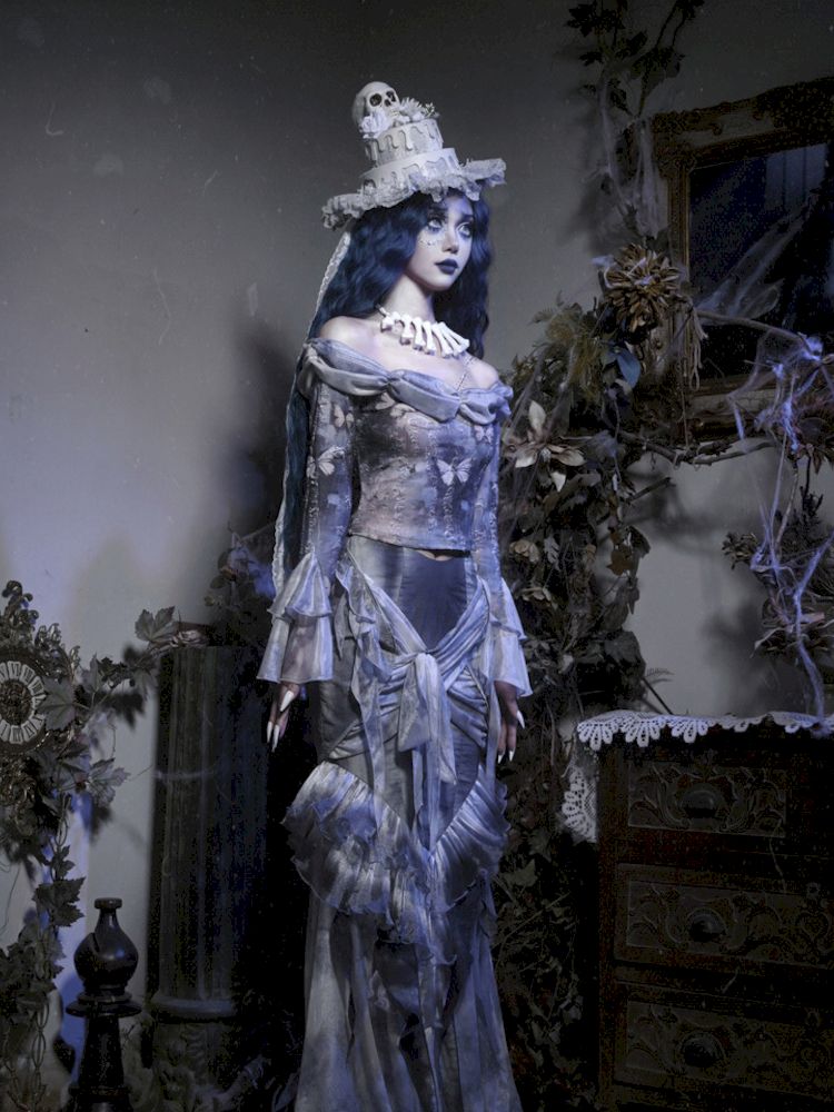 Gothic Corpse Bride butterfly-patterned corset