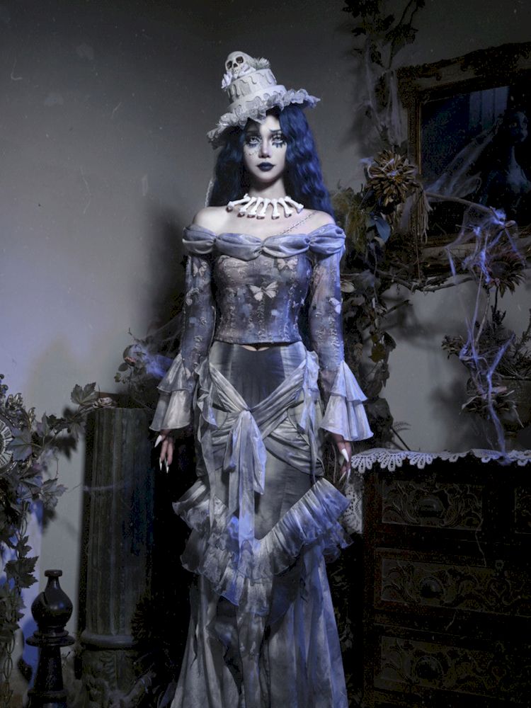 Gothic Corpse Bride butterfly-patterned corset