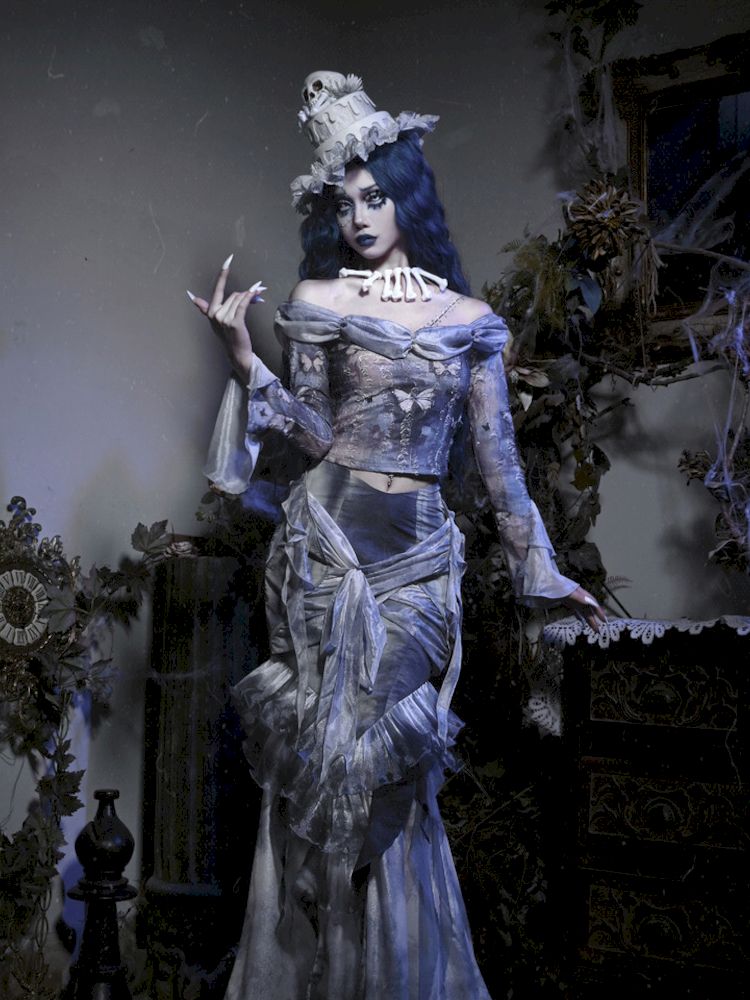 Gothic Corpse Bride butterfly-patterned corset