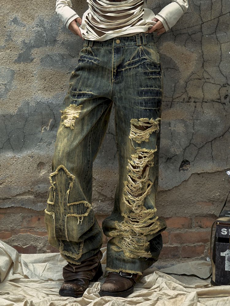 Cross Destroyed Punk Jeans