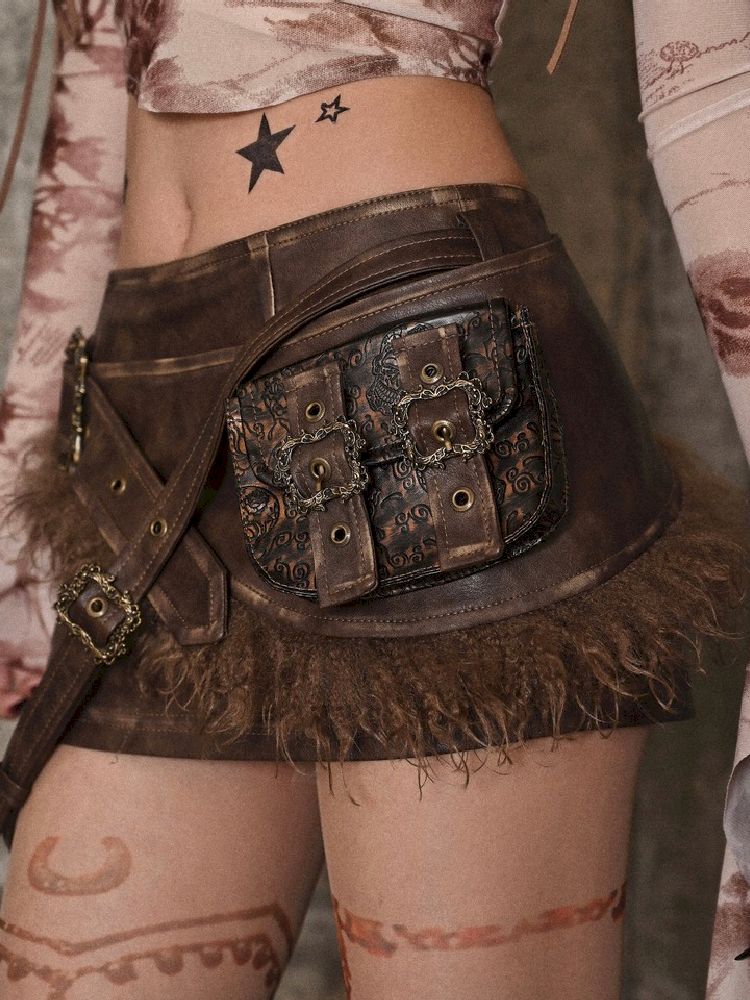 Steampunk Leather Utility Skirt