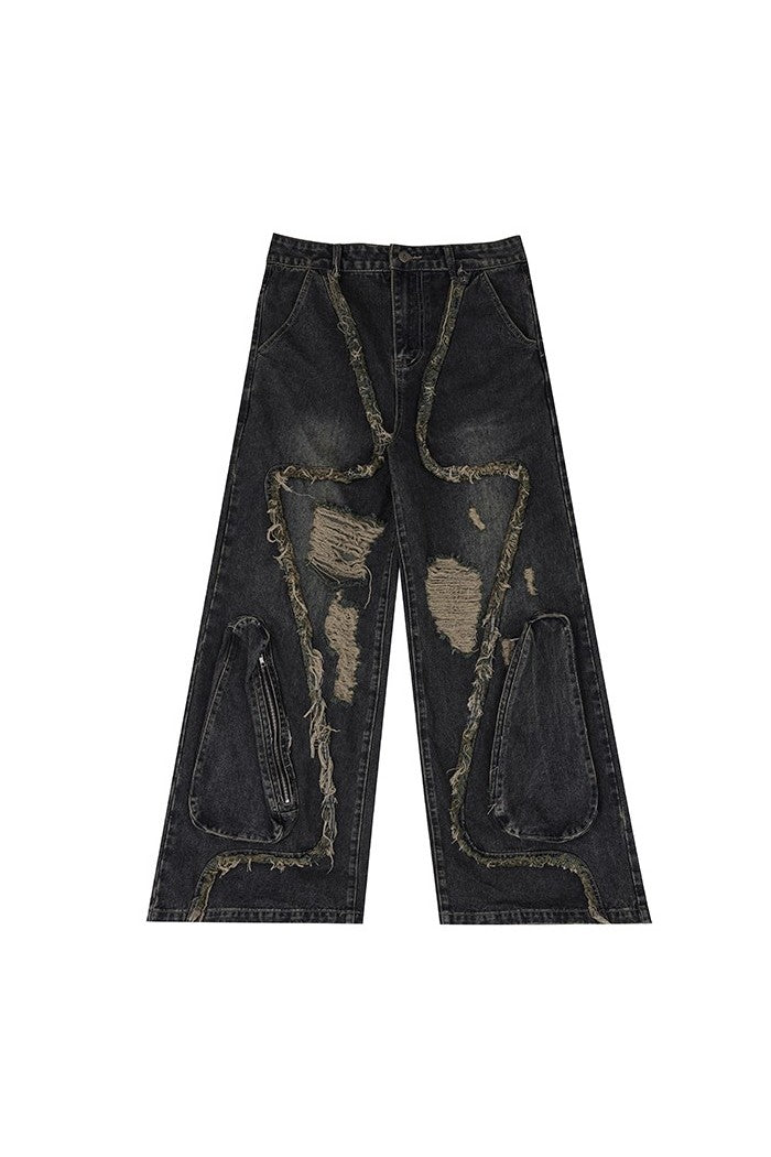 Retro Ripped Deconstructed Jeans - chiclara