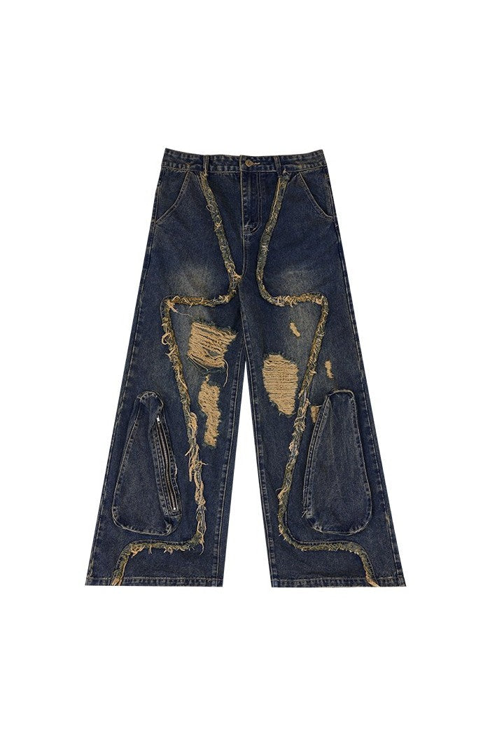 Retro Ripped Deconstructed Jeans - chiclara