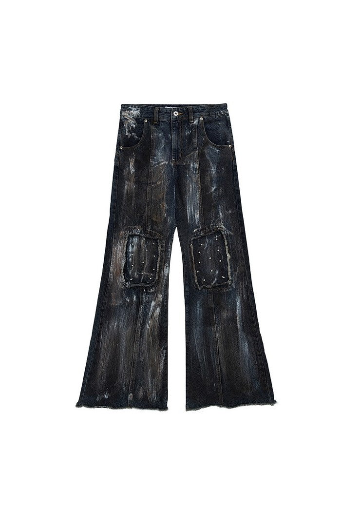 Distressed Jeans with Metal Rivets - chiclara