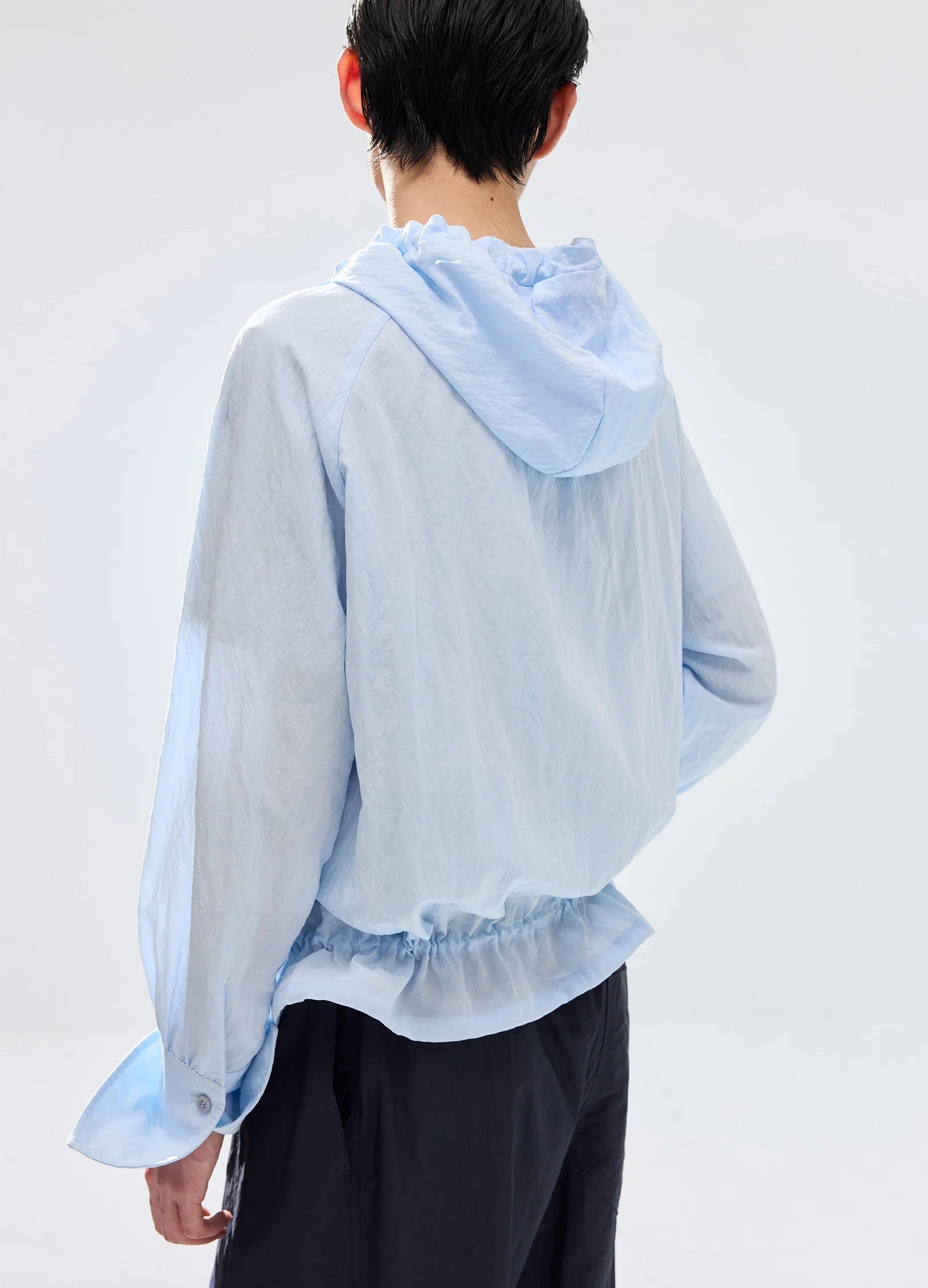 Pleated-Hood Drawstring Shirt