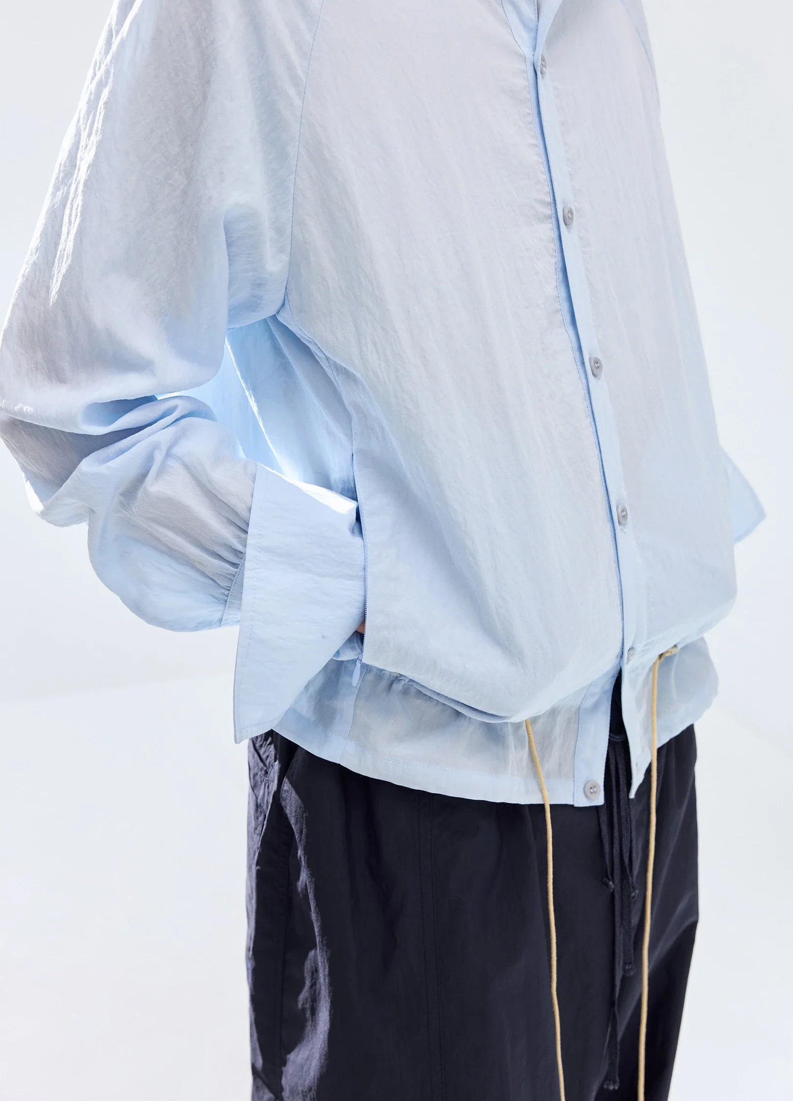 Pleated-Hood Drawstring Shirt