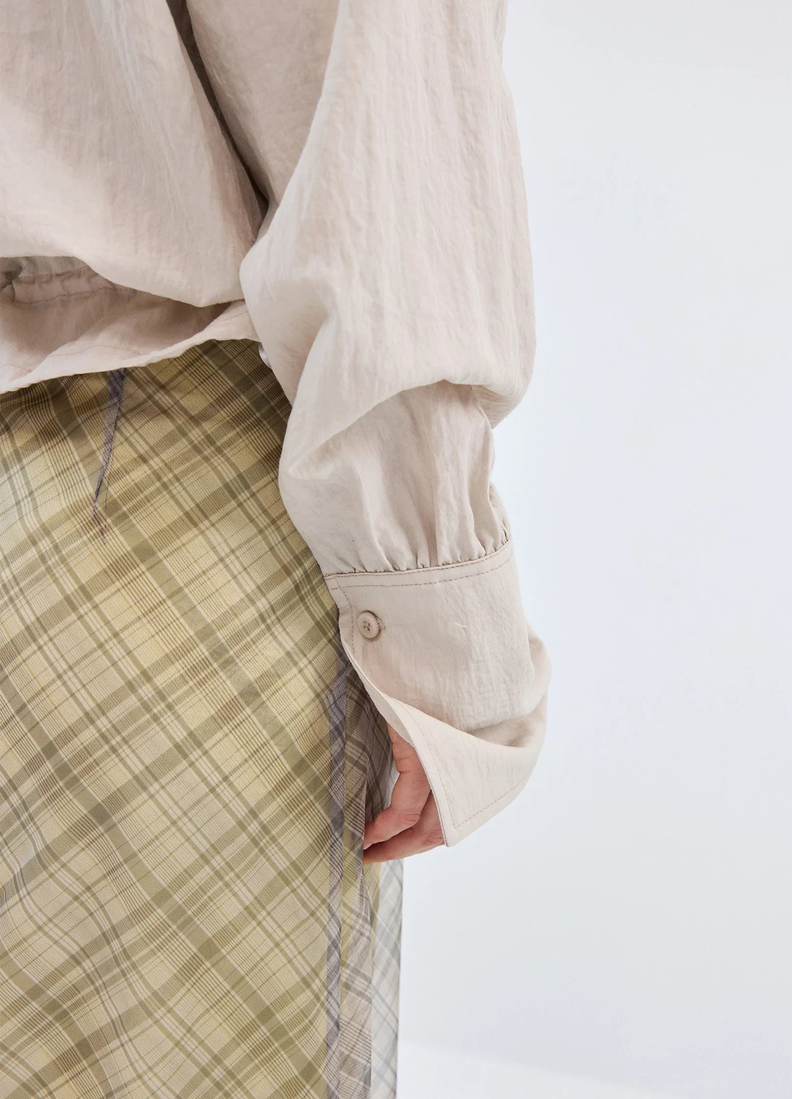 Pleated-Hood Drawstring Shirt