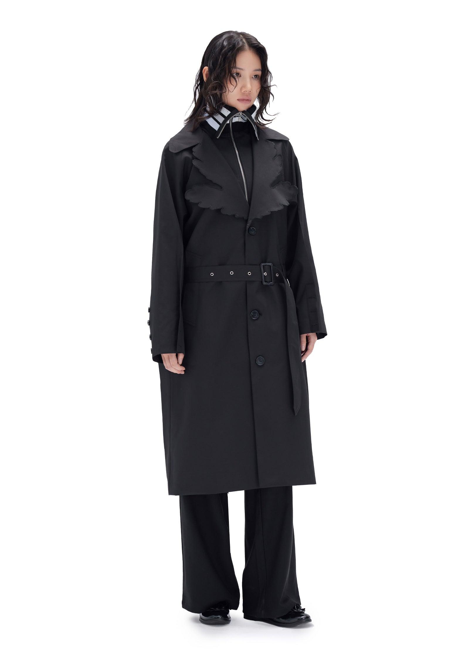 Leaf Collar Belted Overcoat - chiclara