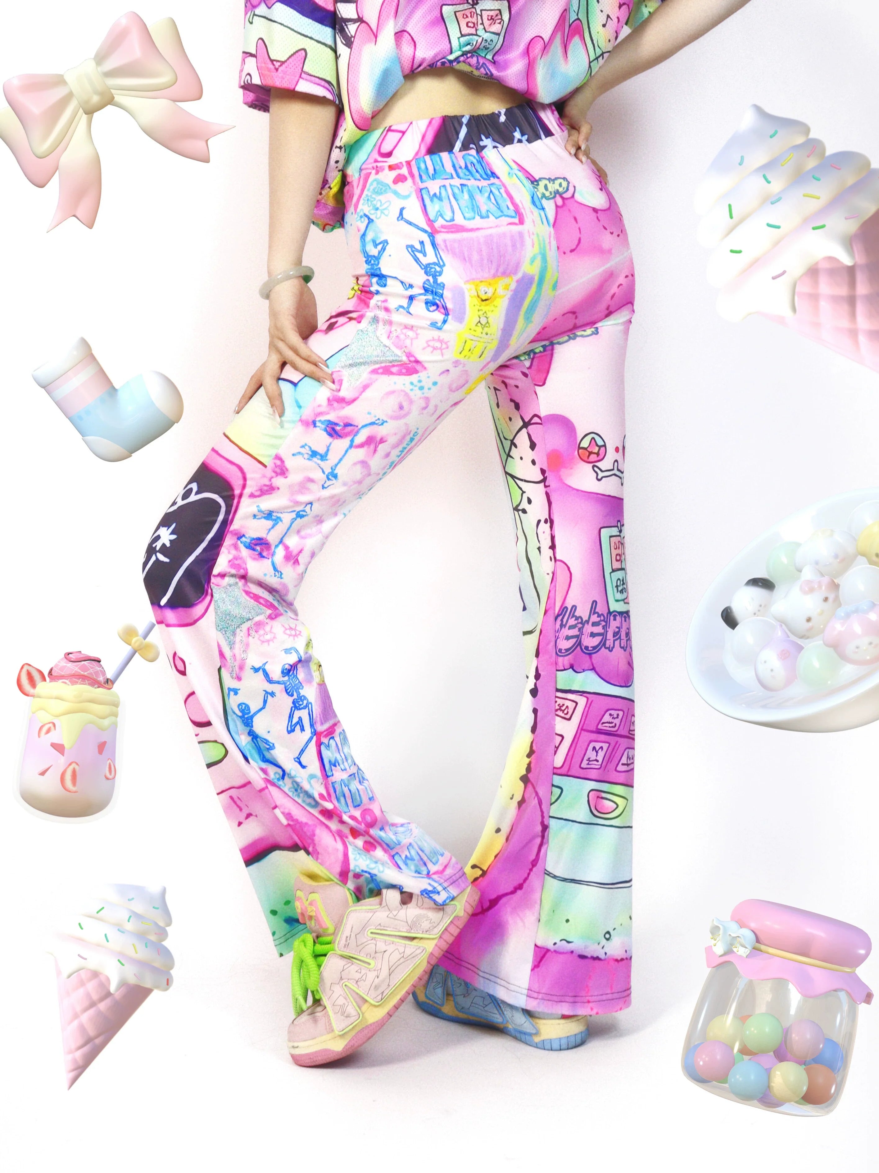 Pastel Graffiti Print Stretch Leggings