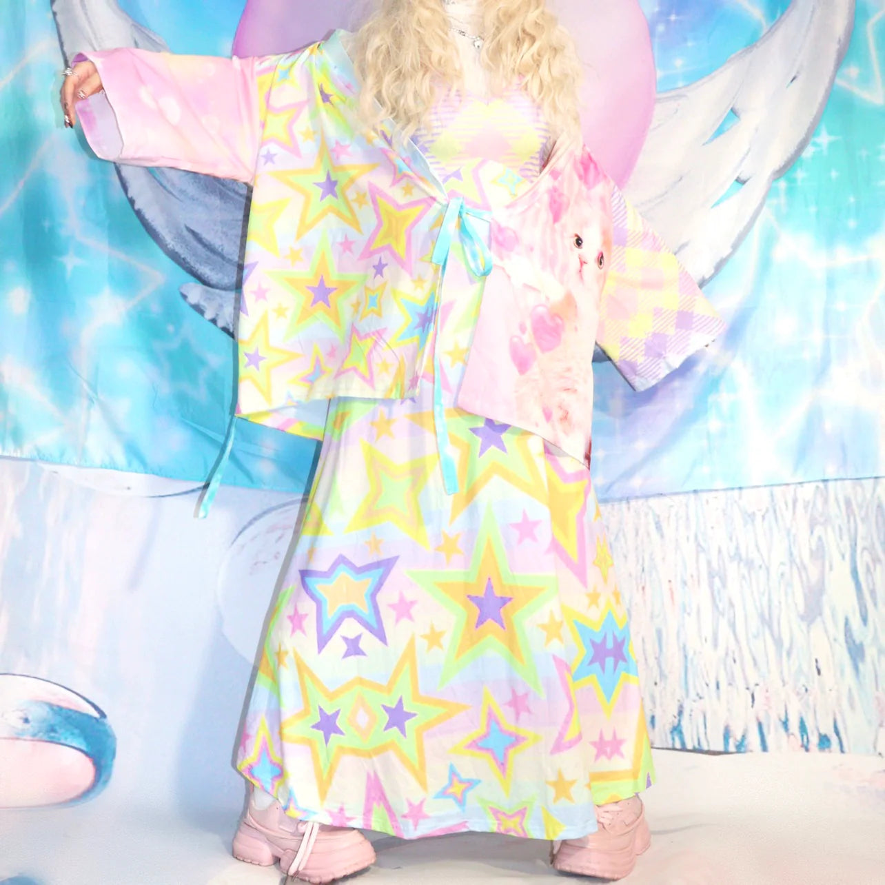 Pastel Rainbow Star Kimono Dress