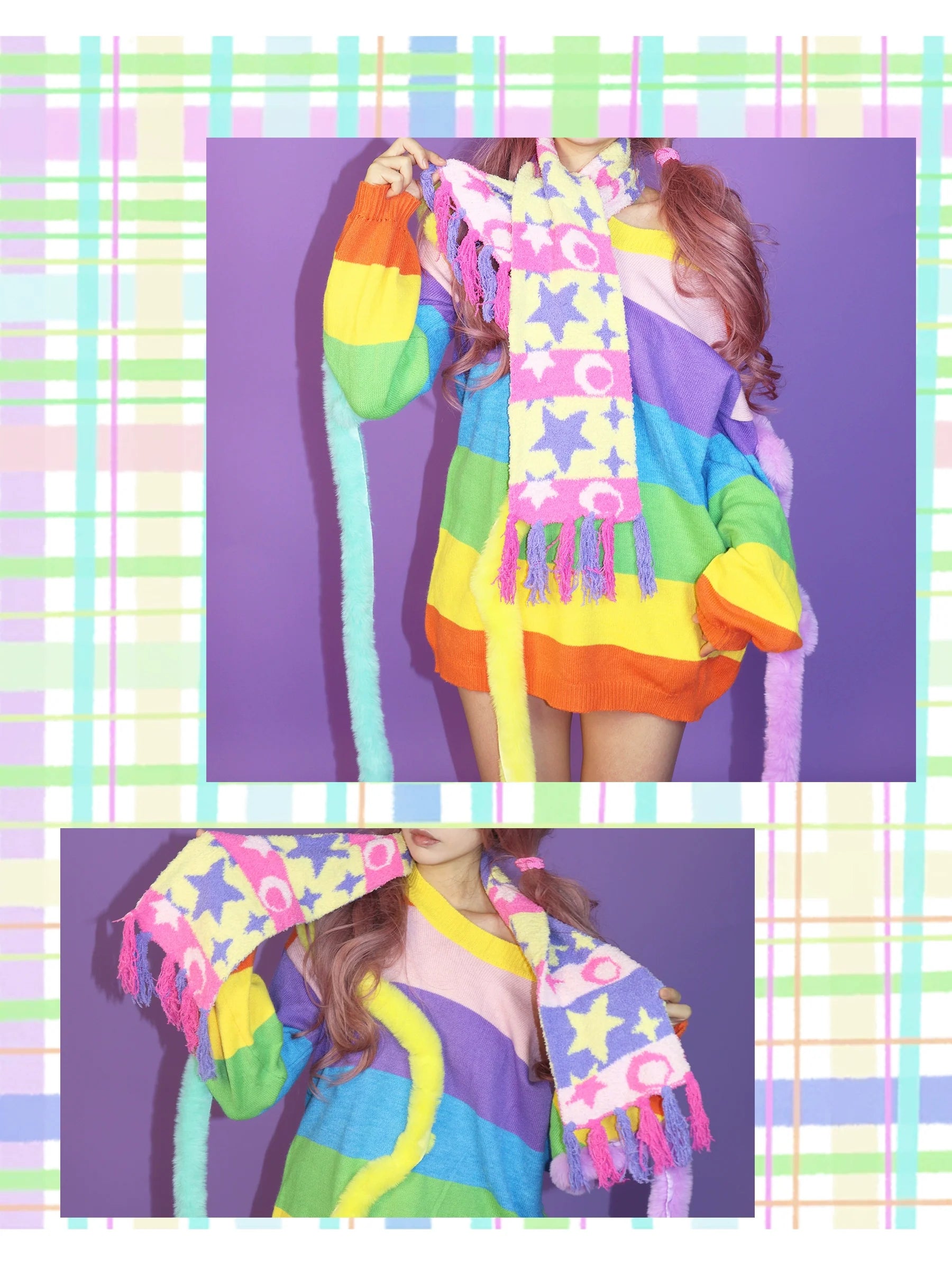 Pastel Star Pattern Knit Scarf