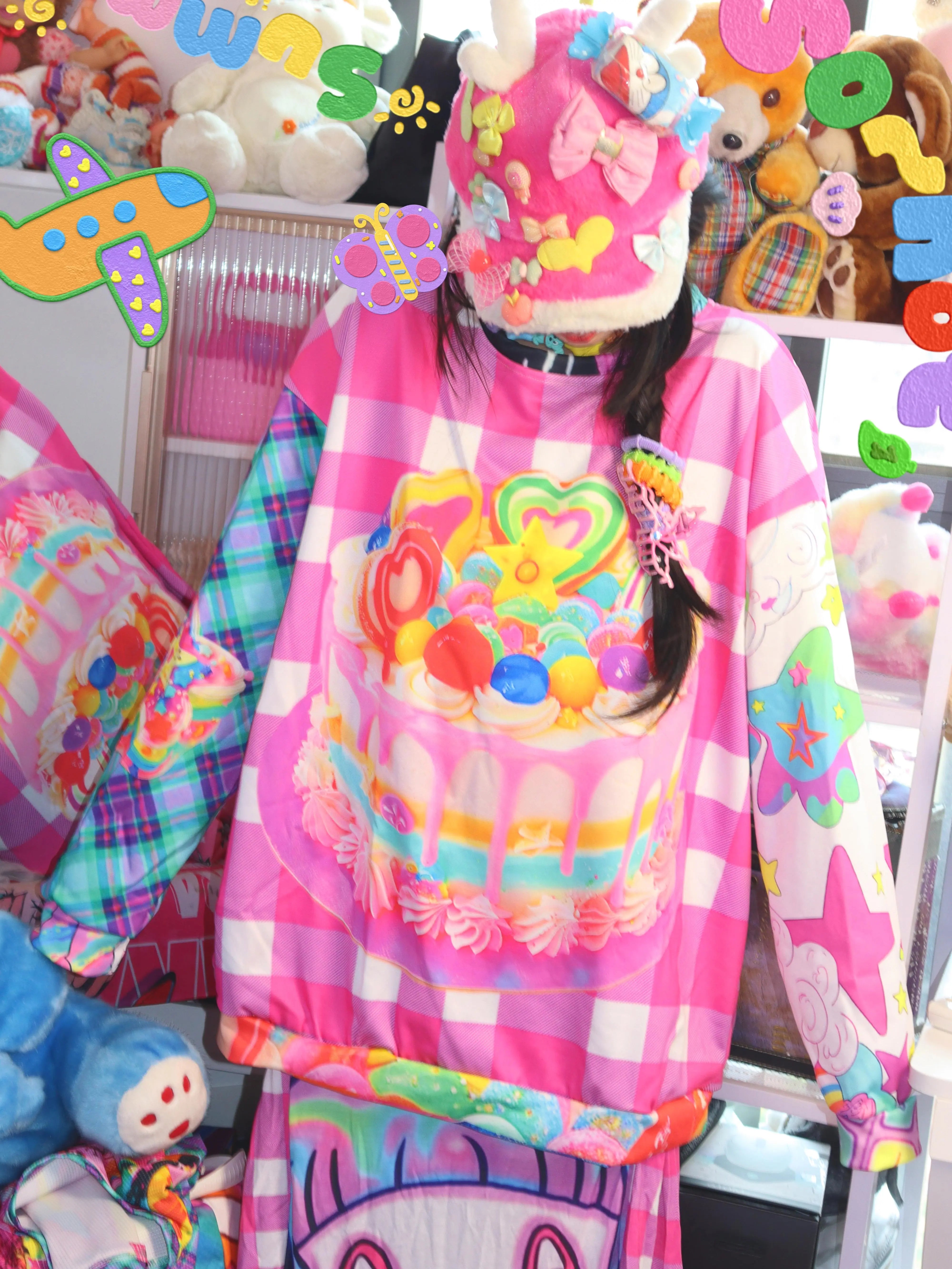Rainbow Cake Gingham Oversized Sweater