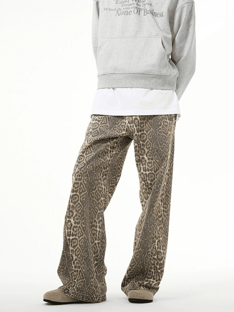 Wild Style Leopard Pattern Denim Jeans - chiclara