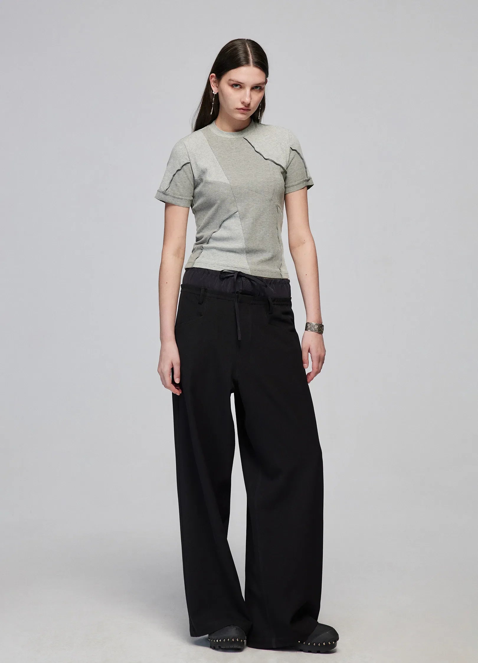 Light Splicing Wide-Leg Pants