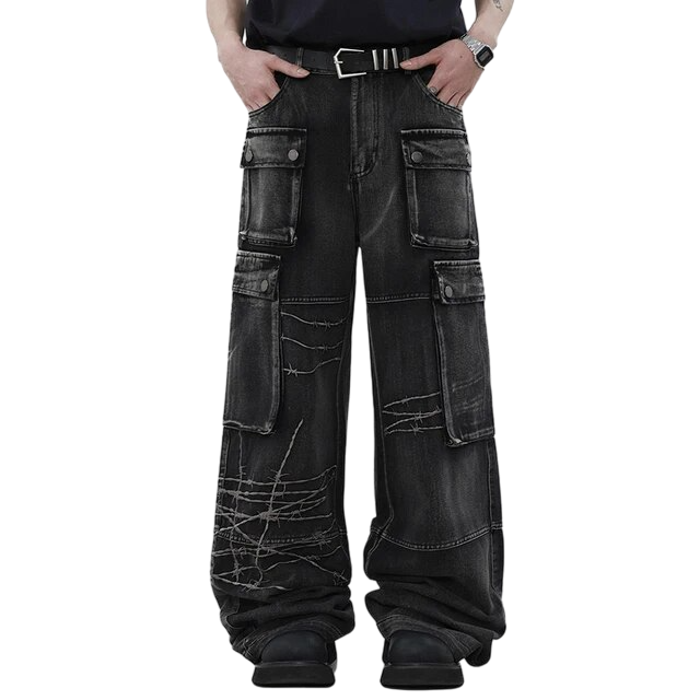 Gothic Cargo Wide-Leg Jeans