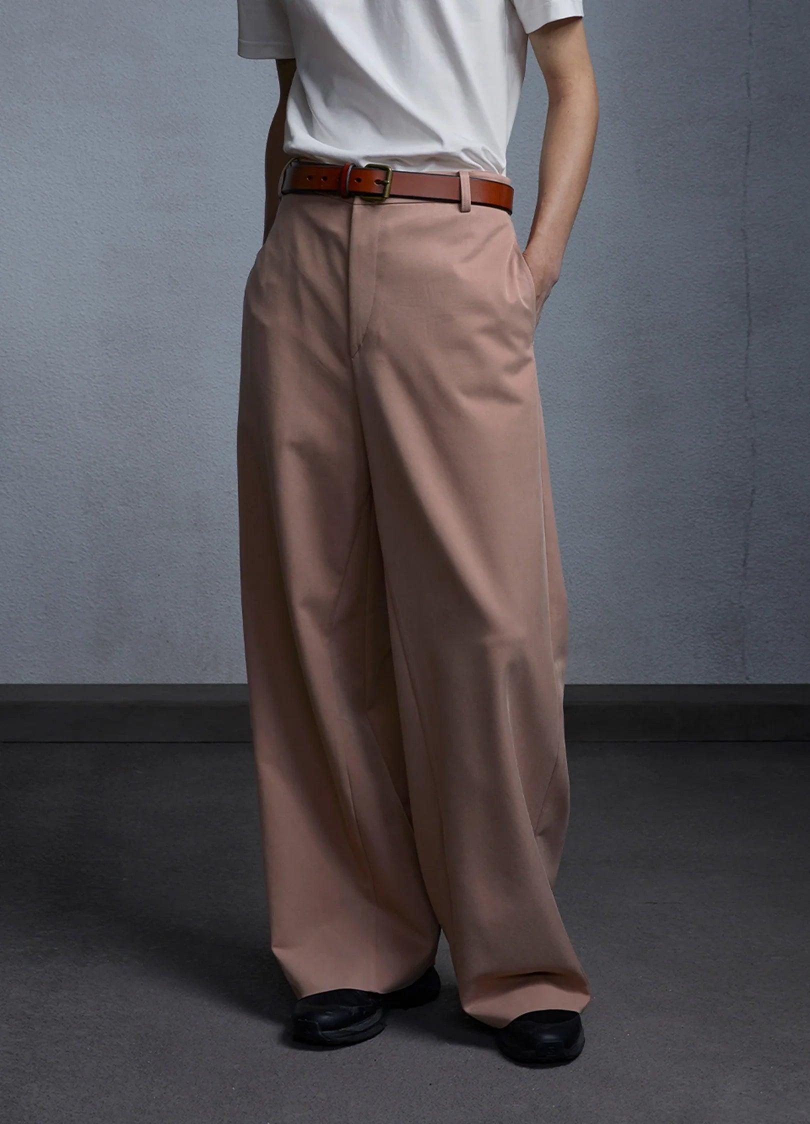 Salmon Suede Wide-Leg Trousers - chiclara