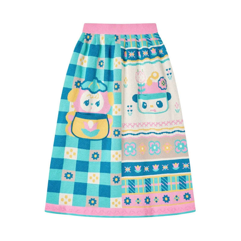 Sweet Gingham Garden Knit Skirt