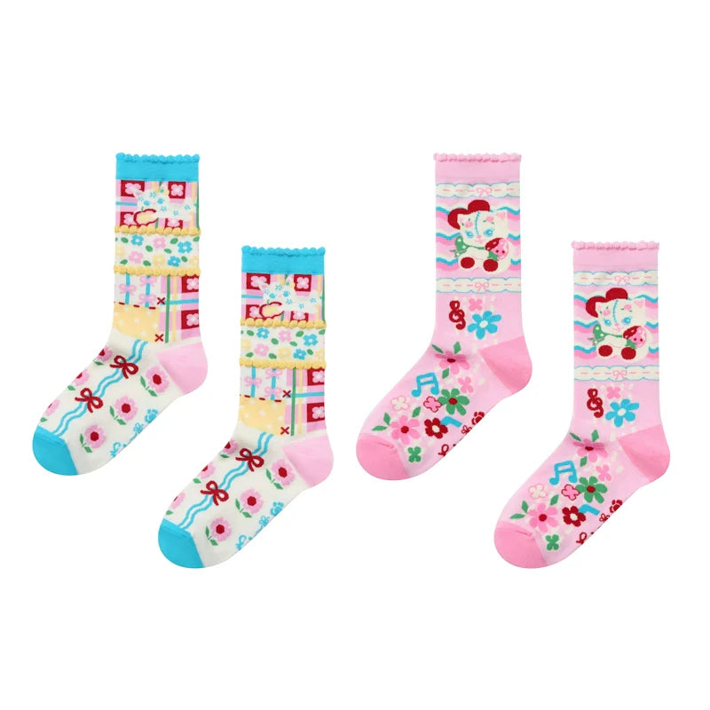 Sweet Summer Garden Print Crew Socks