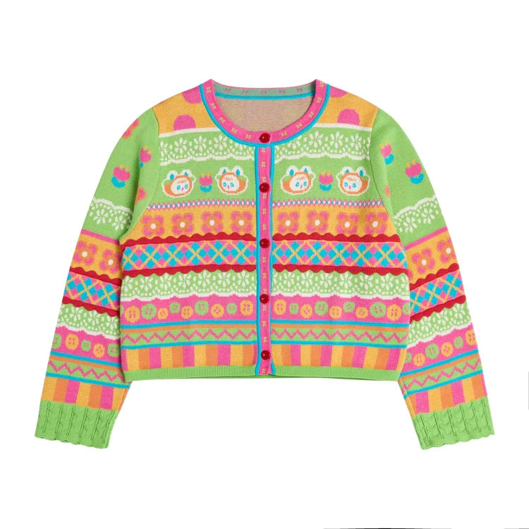Rainbow Bunny Fair Isle Cropped Cardigan