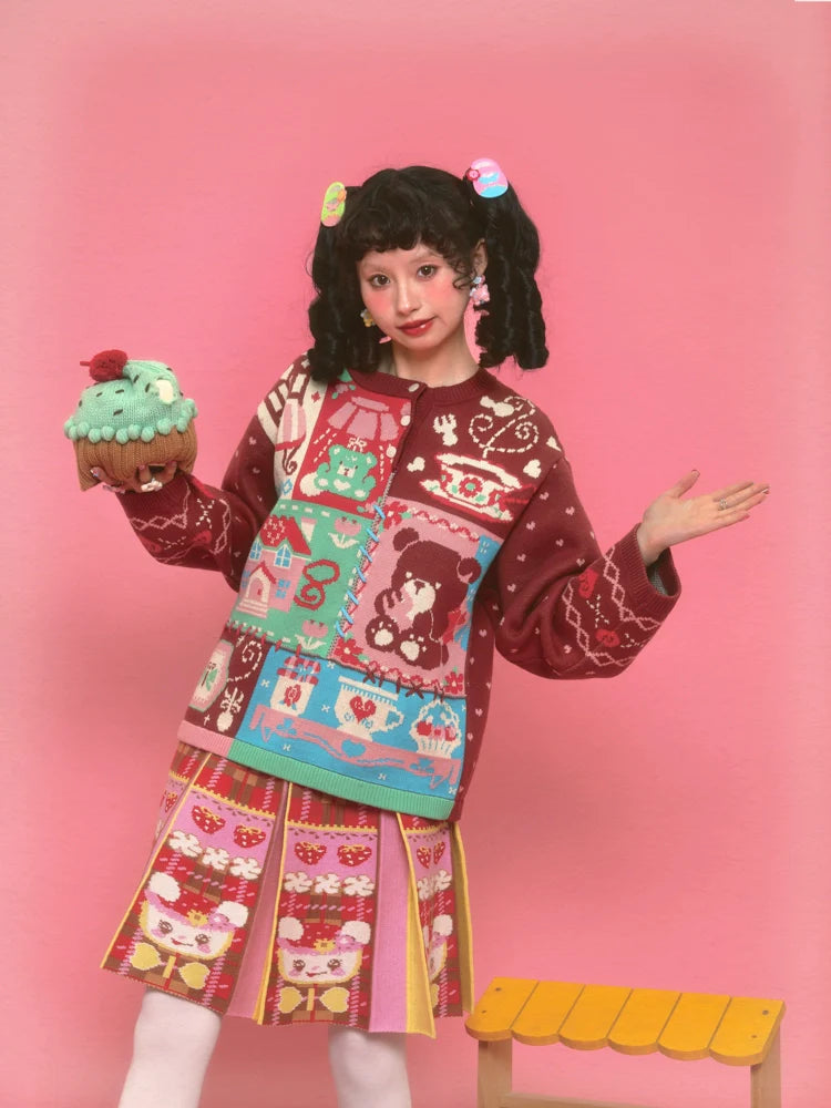 Sweet Bear Cupcake Knit Holiday Cardigan