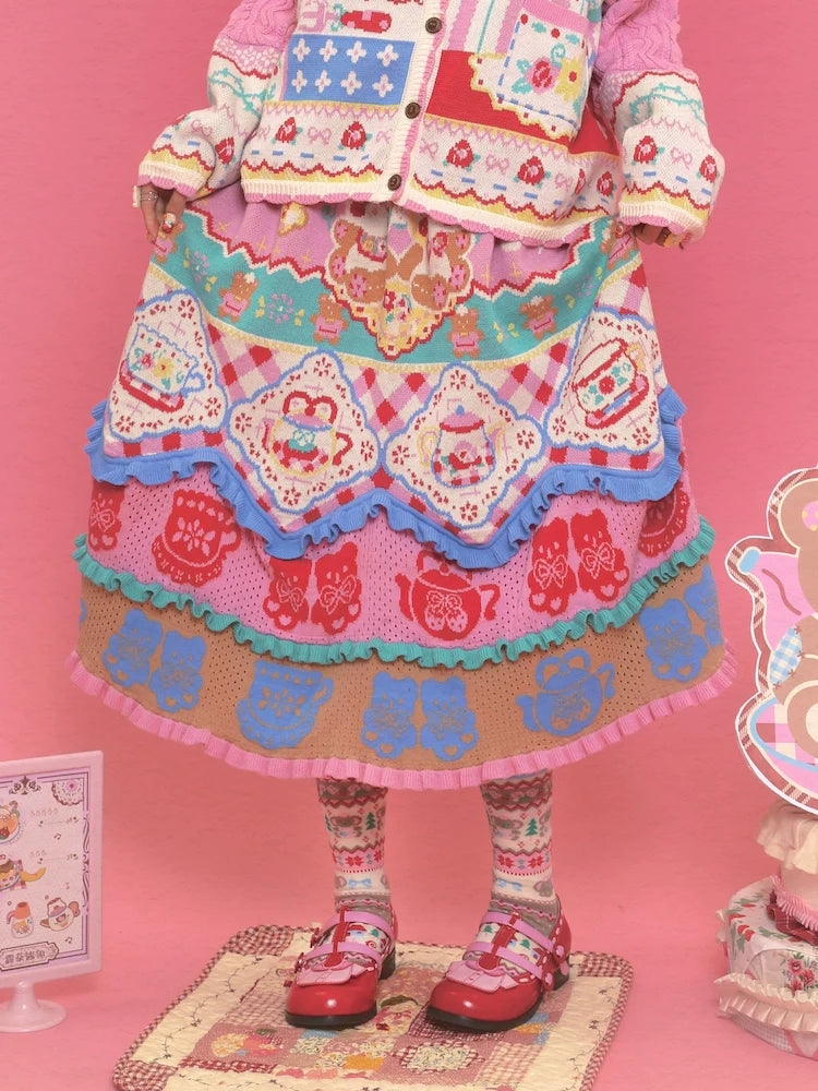Sweet Teapot Party Ruffle Knit Skirt