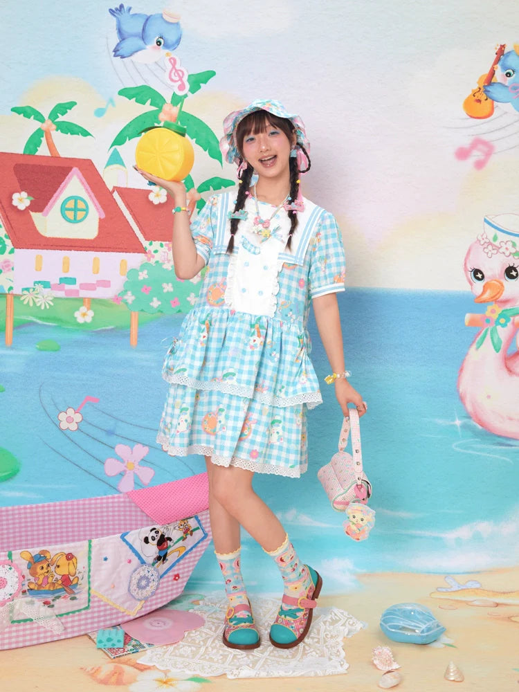 Sweet Gingham Lace Tiered Dress
