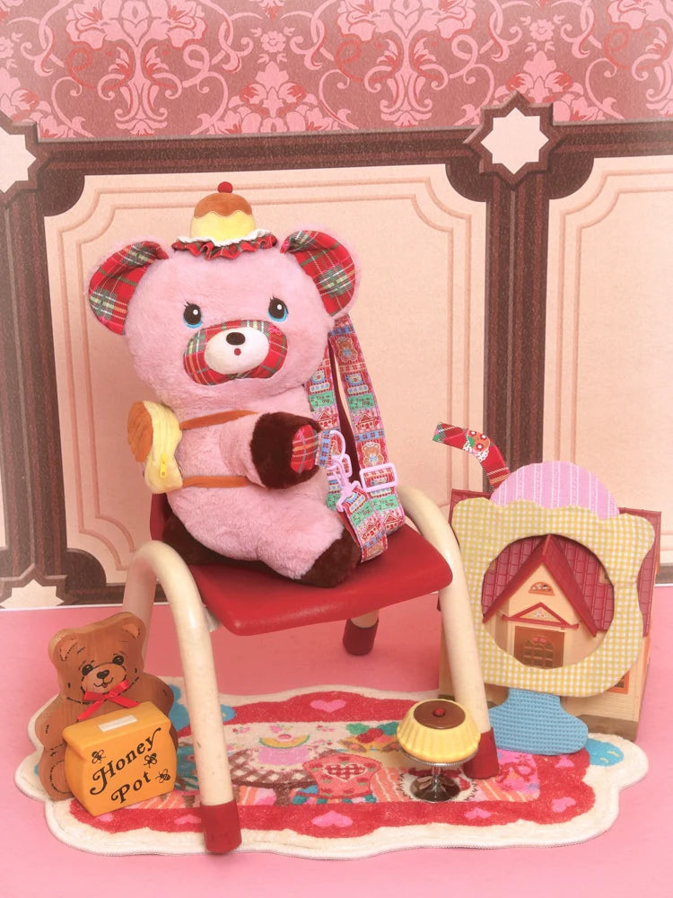 Plaid Pink Bear Plush Crossbody Bag