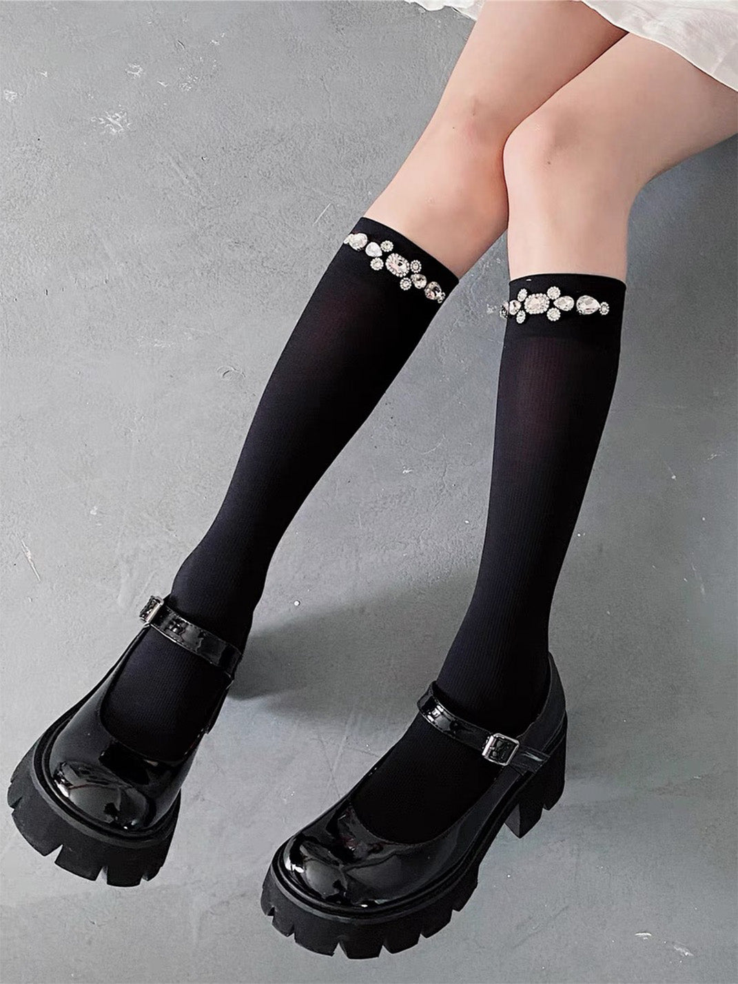 Rhinestone Embellished Calf Socks