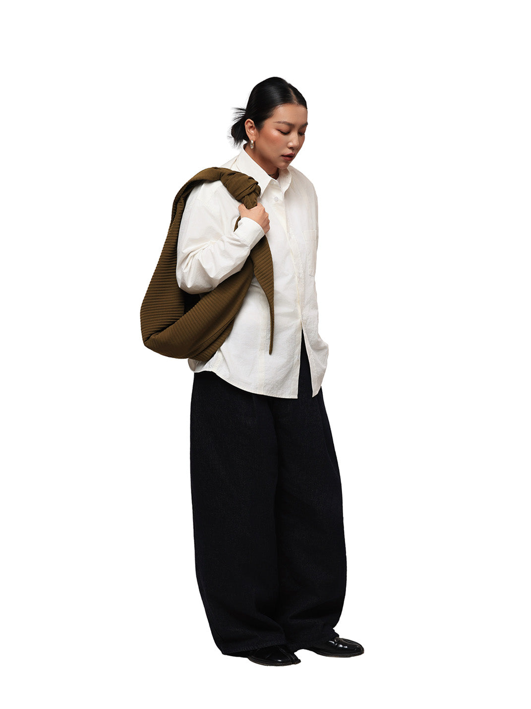 Patchwork Basic Beige Cotton Poplin Embroidered Shirt