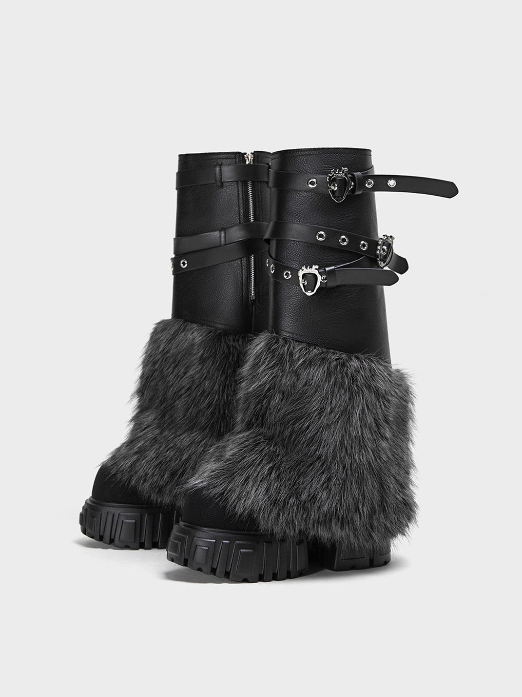 Platform Martin Boots with Removable Fur Shaft