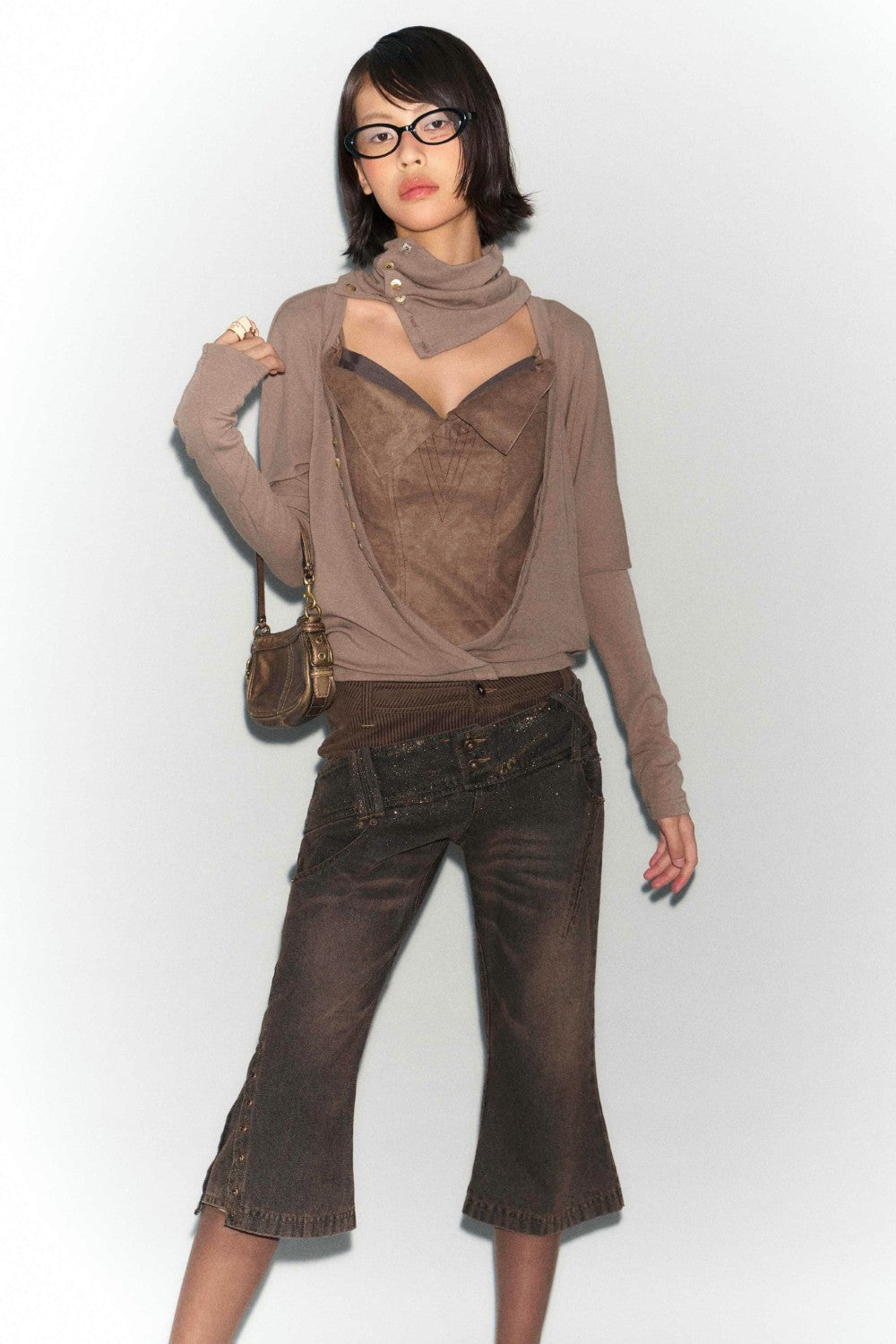 Draped Cowl Neck Layered Blouse