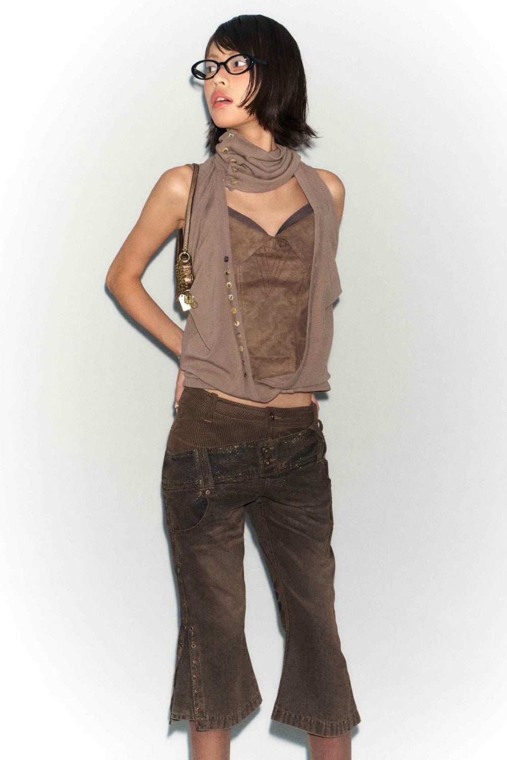Draped Cowl Neck Layered Blouse