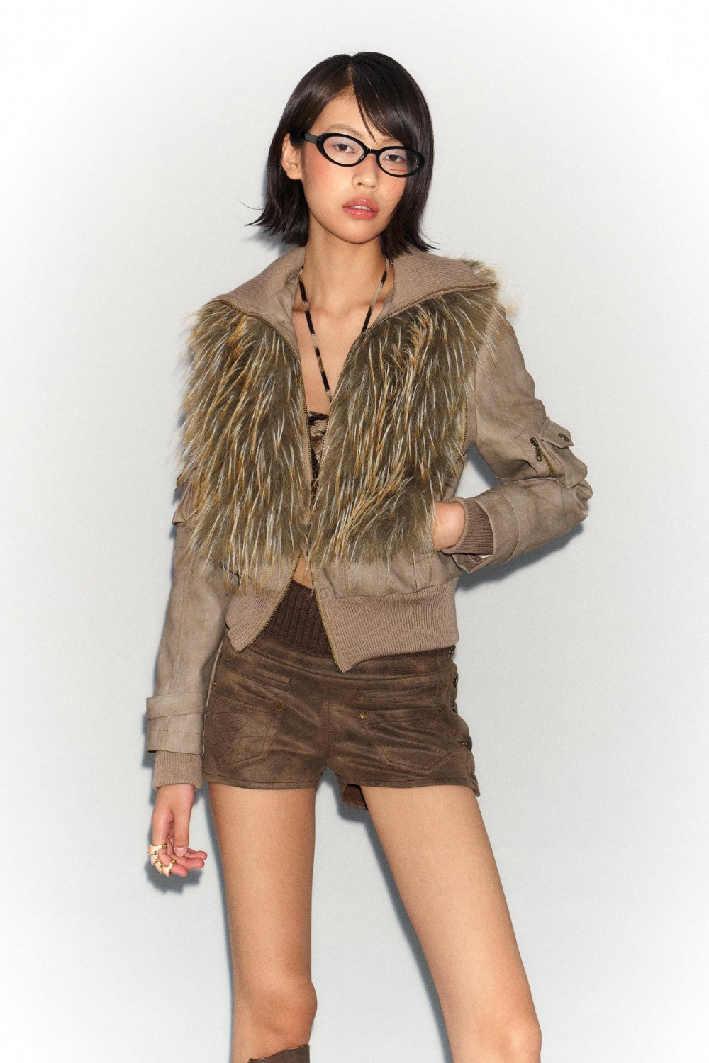 Faux Fur Trim Bomber Jacket