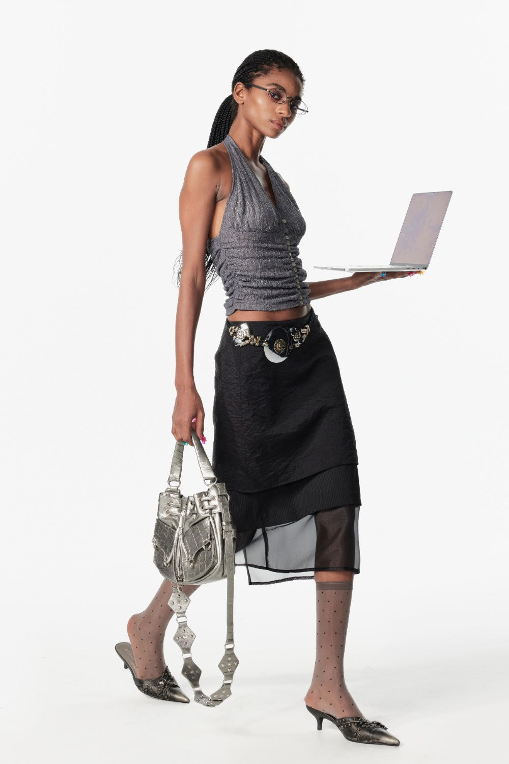 Black Layered Mesh Ruffle Skirt