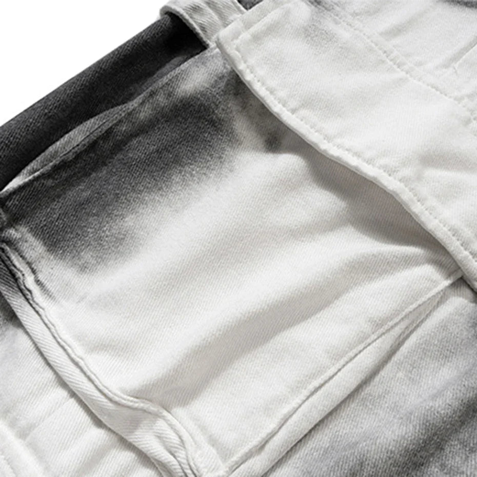 White Ombre Tactical Cargo Jeans