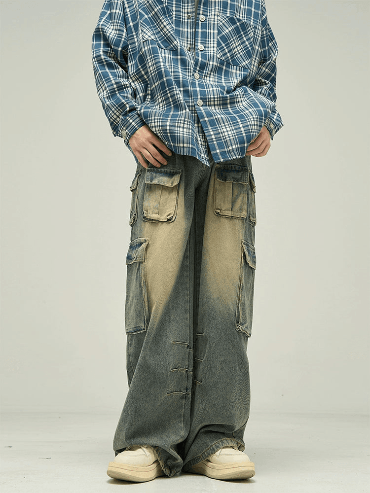 Versatile Multi-Pocket Wide-Leg Cargo Jeans - chiclara
